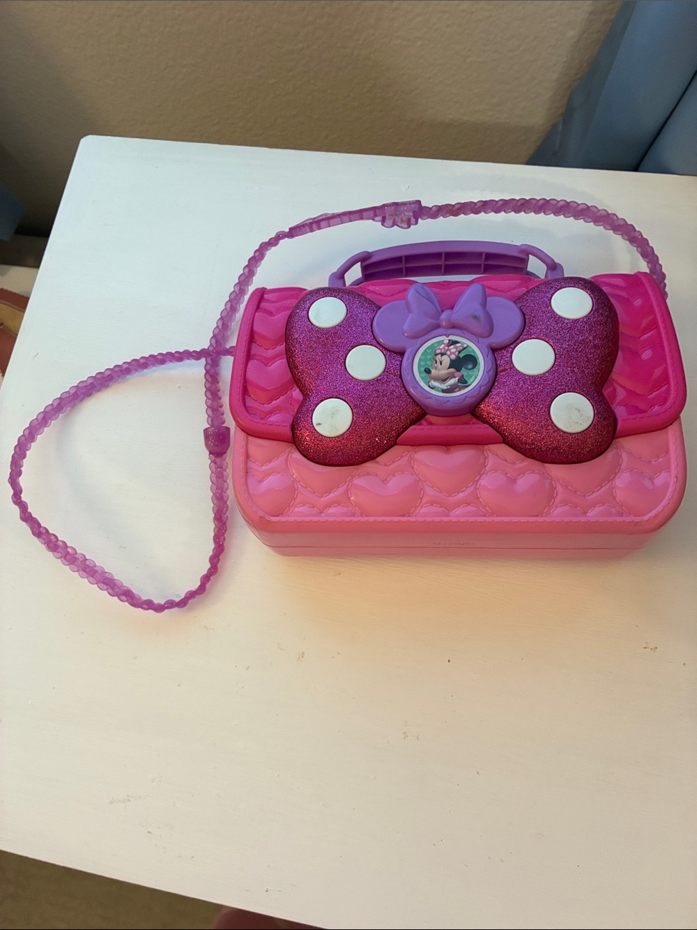 Minnie Mouse Plastic Crossbody Pink Butterfly  Bag with Bow Accent